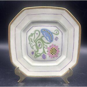VTG B & Co Limoges Hand Painted Pink Floral & Gold Octagon Plate 8.5” Signed